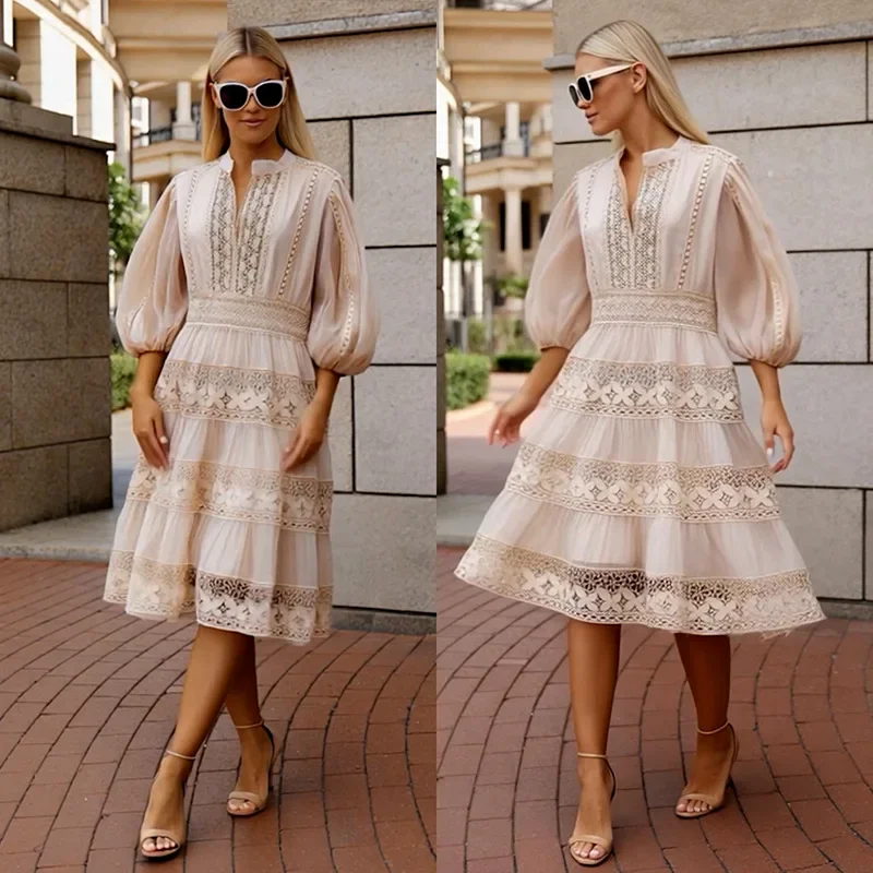 

African Party Evening Dresses for Women Summer Elegant African Half Sleeve Polyester Lace Midi Dress Dashiki African Clohtes