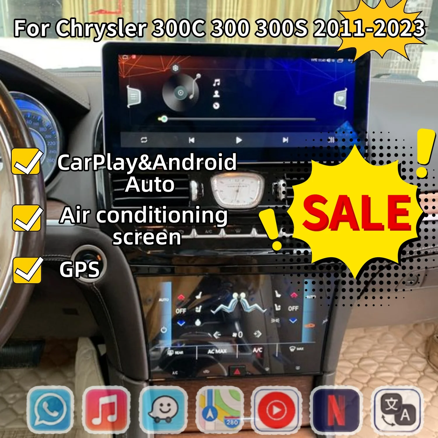 

12.3 Inch For Chrysler 300C 300 300S 2011-2023 Player Stereo Receiver Radio Multimedia Screen Android14 8-Core Car GPS 4G WIFI