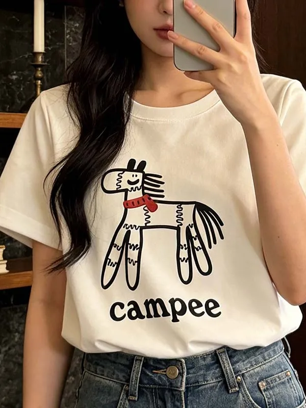 

plus Size Summer Casual round Neck Short Sleeve T-Shirt Women's Fashionable Print Cartoon Top Breathable Comfortable Fit