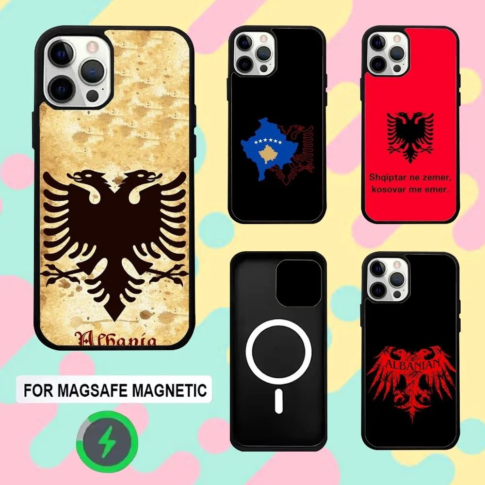 

A-Albania Flag Eagle Phone Case For iPhone 16e,16,15,14,13,12,11,Plus,Pro,Max,Mini Magsafe Magnetic Wireless Charging