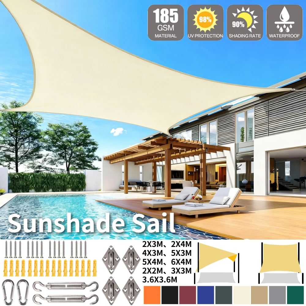Waterproof Sun Shade Sail Rectangle Shade Canopy UV Block Tarp Cloth Outdoor Patio Cover for Garden Backyard Deck Awning Shelter