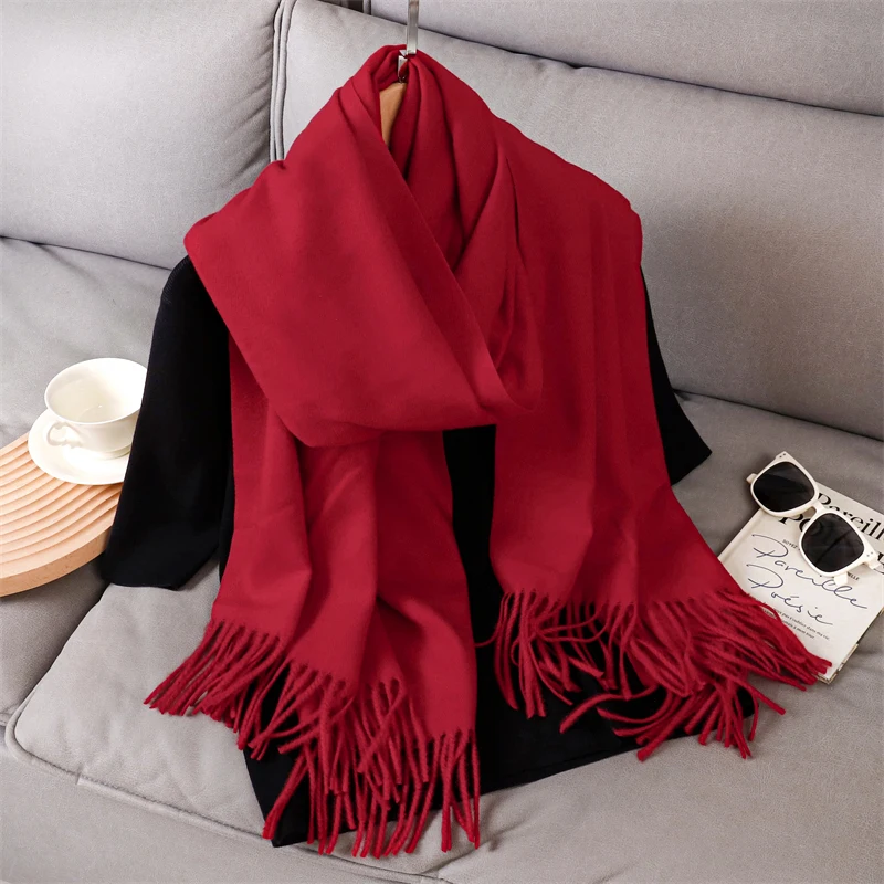 

Fashion Luxury Solid Women Winter Scarf Warm Thicken Cashmere Shawl Outdoor Tassels Pashmina Lady Wrap Windproof Scarves