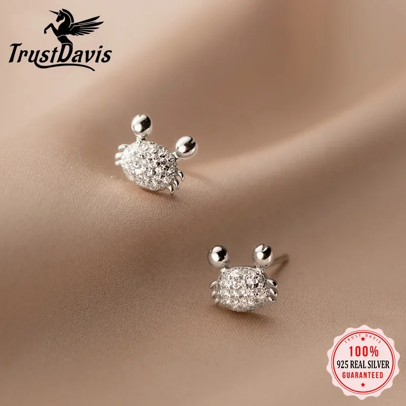 TrustDavis Real 925 Sterling Silver Fashion New Crab CZ Stud Earring For Women Wedding Party Valentine's Day Fine Jewelry DB103