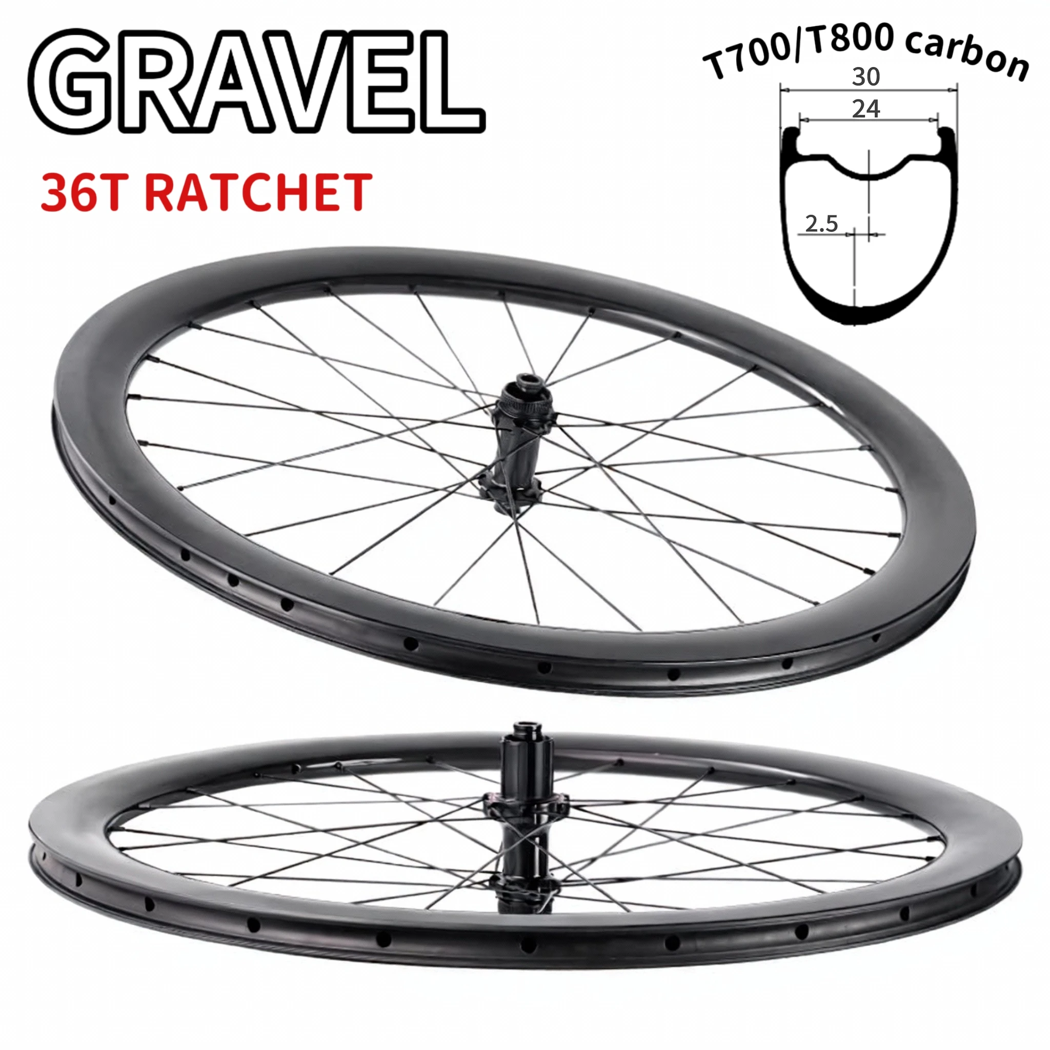 Carbon Wheelset 700c Ratchet System 36T Disc Brake Cyclocross Wheels Center Lock 30/40/50mm Wheels for Cycling Gravel Bike