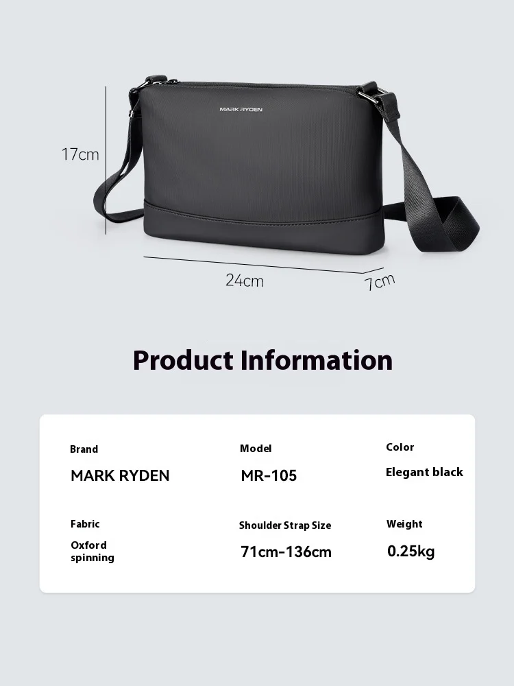 MarkRyden Lightweight Large Capacity Daily Men\'s Crossbody Men\'s Messenger Bag Black Crossbody