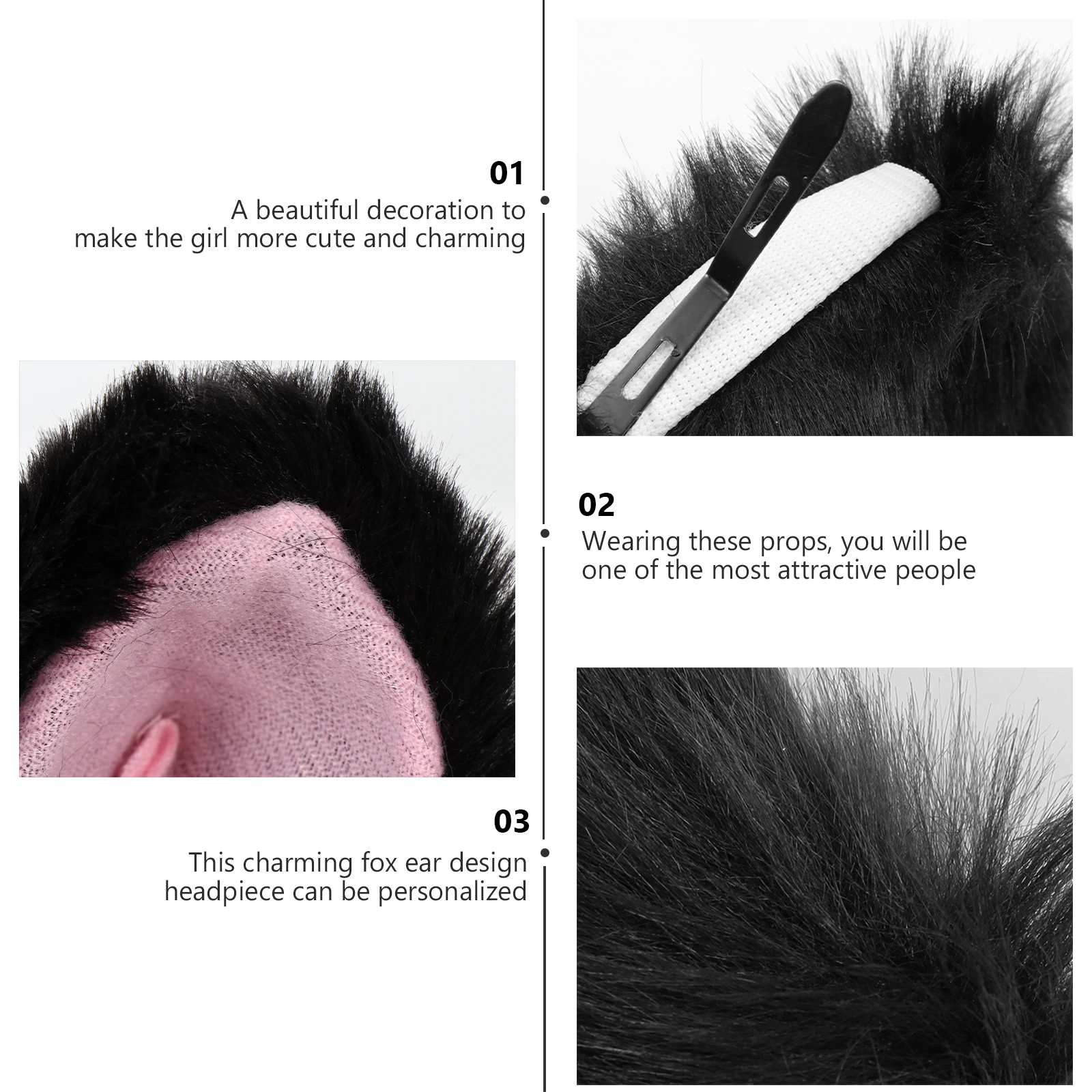 

1 Pair Ear Clip Imitation Rabbit For Halloween Party Cosplay Cat Ears Hair Clip Hair Accessories Costume Headdress