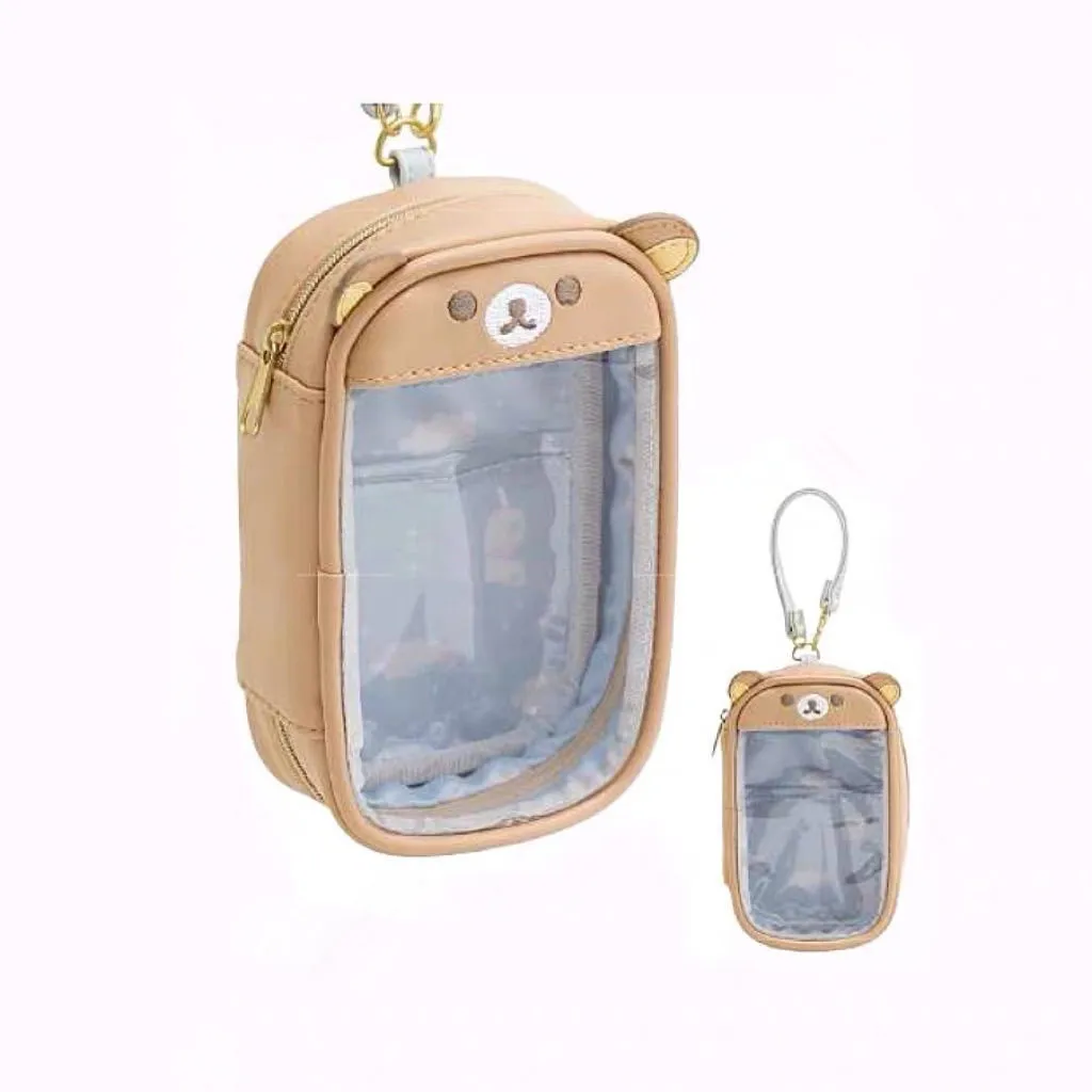 Cute Rilakkuma Korilakkuma Bear Children Transparency PU Coin Purse Key Bag Card ID Holder Small Wallets For Women