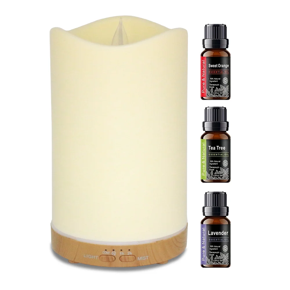 Aroma Diffuser with 3 Free Essential Oils 3-in-1 Candle Design Humidifier for Home Office - 7 Color Light, Timer, Auto Shutoff