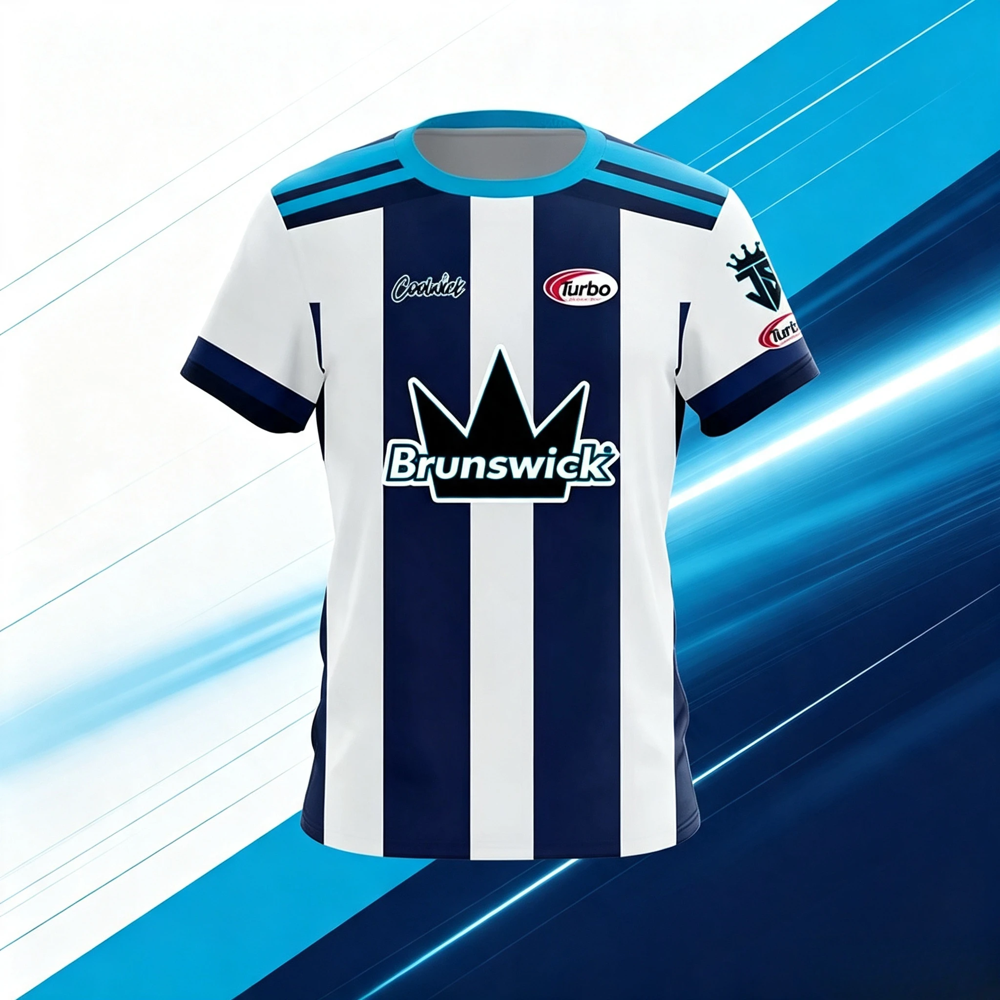 Men Brunswick Crown Blue Tiger Gradient Bowling Jersey Short Sleeve Performance Sports Tee Pro Bowler Fan Casual Streetwear Kids