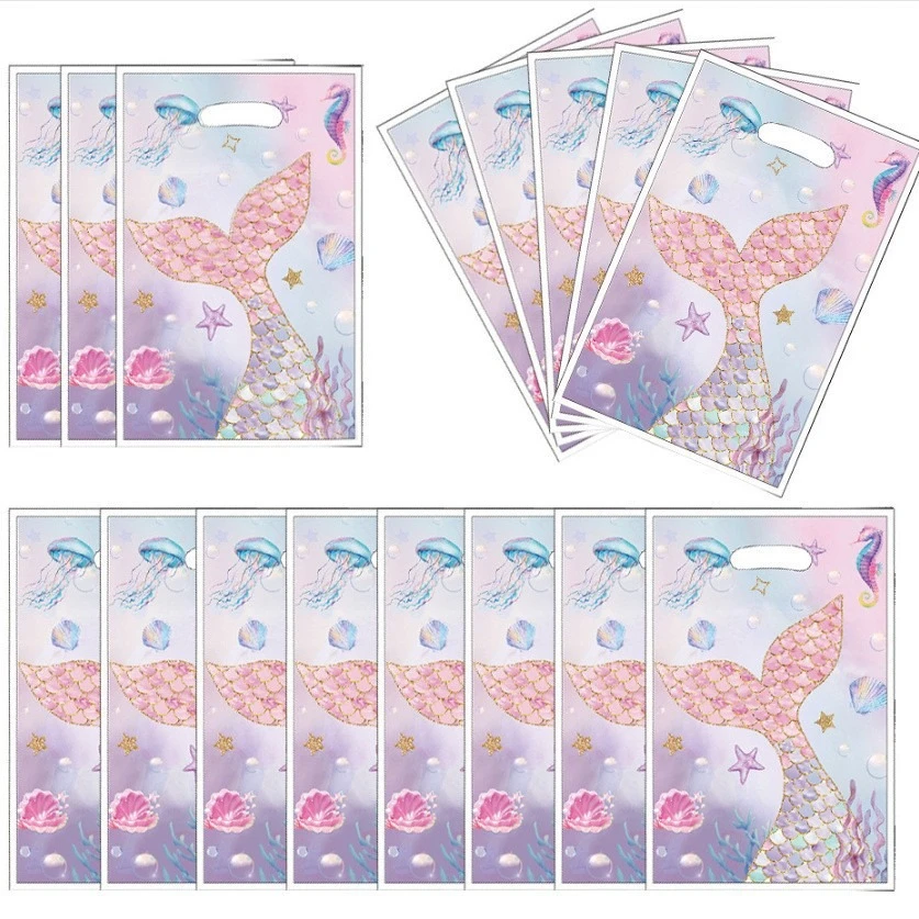 10pcs/set Cute cartoon patterned bags, hand-held bags, gift bags, plastic bags, for party gift storage wrapping, ocean-themed