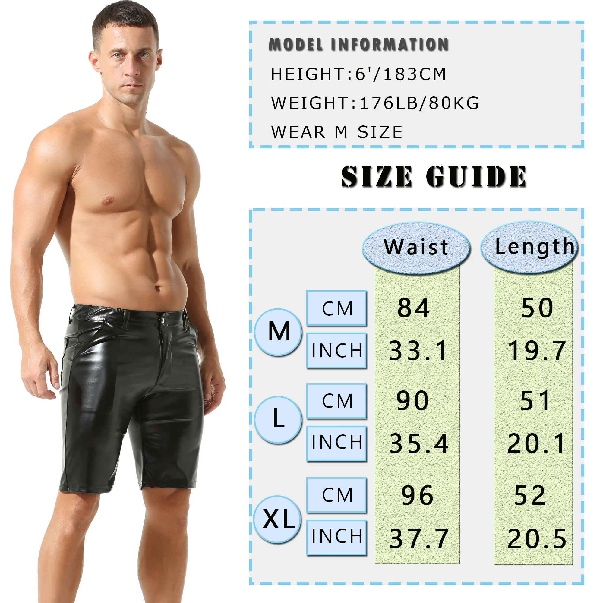 Men Casual Leather Shorts Summer Fashion Solid Color PU Leather Short Pants Slim Clubwear Shorts Male Stage Performance Costumes