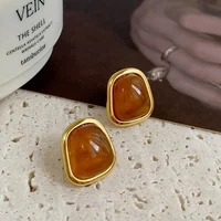 Boucles d'oreilles en ambre de luxe pour femmes, bijoux de style rétro français, accessoires cadeaux pour filles, tendance européenne, nouveau design élevé, mode 6