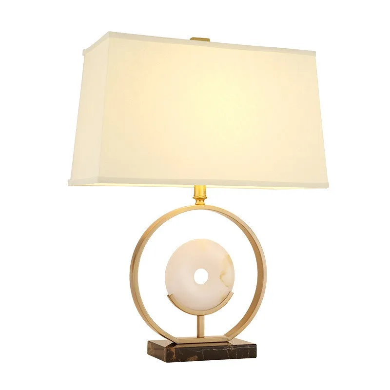 New Chinese creative jade table lamp, marble all-copper classical art villa living room bedroom study decorative table lamp
