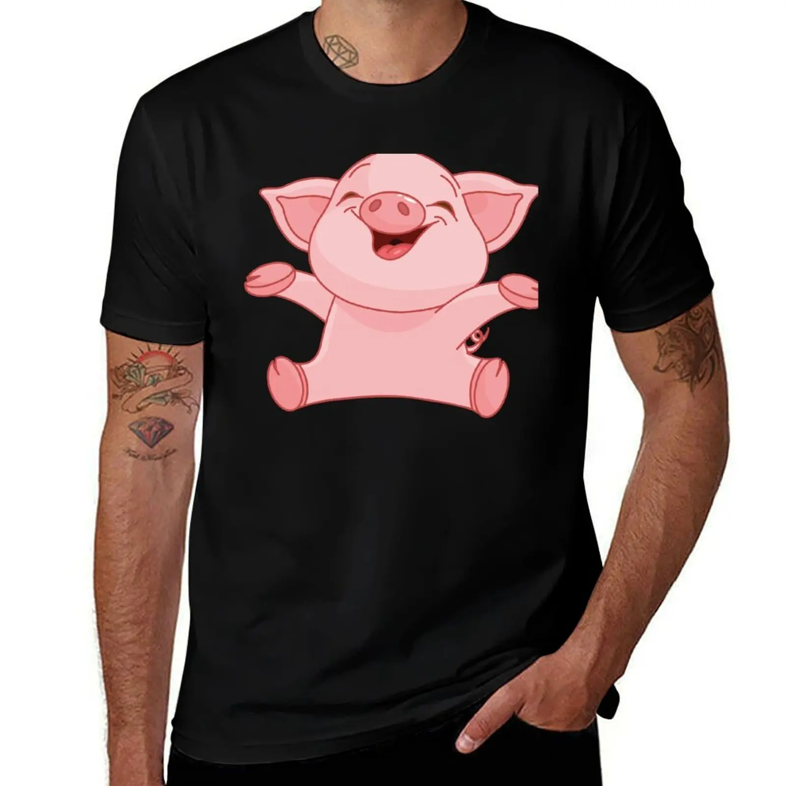 Cute Piglet Illustration - Pink Pig Cartoon T-Shirt Sun Block Outdoor T-Shirt