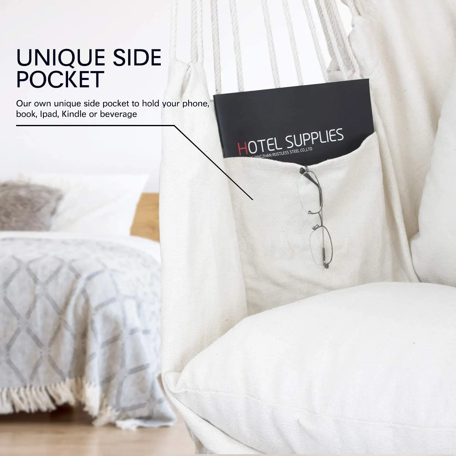 Hammock Chair Swing with Hardware Kit, Hanging Macrame Chair Cotton Canvas