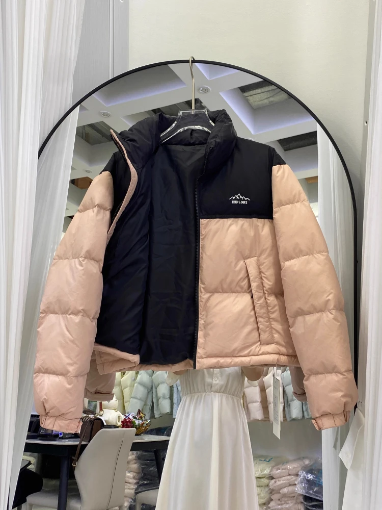 Doudoune d'hiver américaine pour femme, parka courte décontractée, col montant coréen, chaud et épais, manteau bouffant en canard blanc, vêtements d'extérieur, nouvelle collection 2025