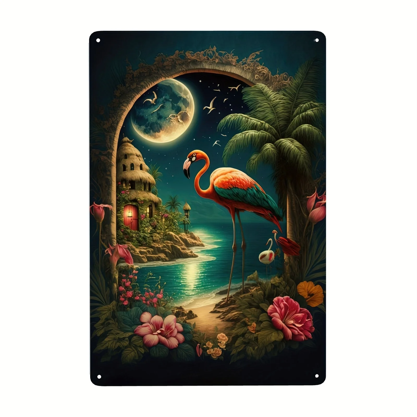 Modern Flamingo Tin Sign Pink Hawaii Paradise Crossing Road Don't Have Ducks In A Row Have Flamingos Everywhere 12x8inch