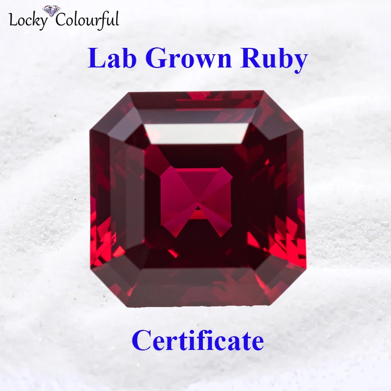 

Lab Grown Ruby Asscher Shape Beads Pigeon Blood Red Charms VVS1 DIY for Jewelry Making Ring Materials Selectable AGL Certificate
