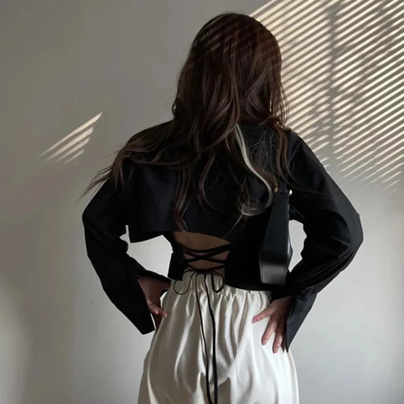 

Шикарная Бандажная Женская Рубашка С Длинным Рукавом Вырезом Тонкая Однотонная Повседневная Сексуальная Блузка Весна Осень Корейская Элегантная Офисная Леди Простые Топы