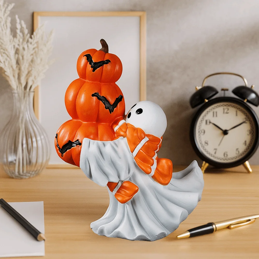 

Cute Resin Ghost Statue 3D Sculpture Cartoon Ghost Sculpture White Ghost Halloween Figurine Indoor Decor