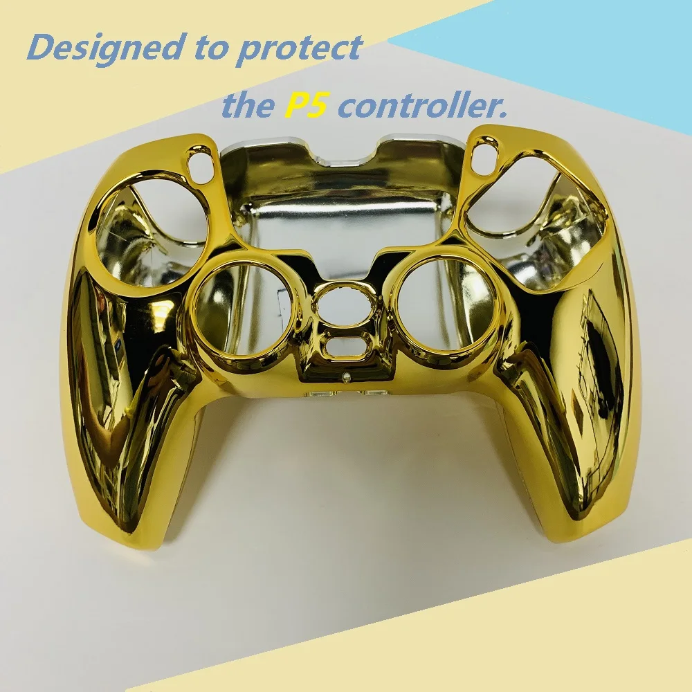 Controller Shell Chrome Golden Glossy Decorative Trim Cover Compatible For PS5, DIY Replacement ABS Case