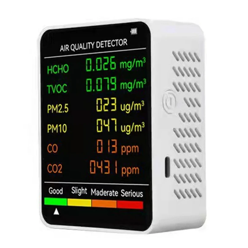 

XMSJ 6 In 1 PM2.5 PM10 HCHO TVOC CO CO2 Air Quality Detector CO CO2 Formaldehyde Monitor Home Office Air Quality Tester 2025 NEW
