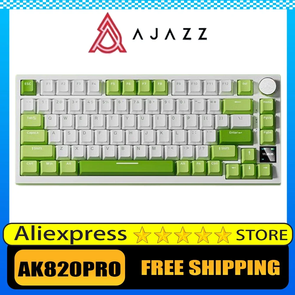 Ajazz AK820pro Mechanical Keyboard Multi-function Knob Bluetooth Three Mode HIFI Gaming Keyboard RGB PC Gamer Accessories