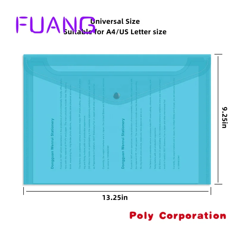 Niestandardowy drukowany plastikowy PP A4 A6 przezroczysty kopertowy portfel kieszonkowy teczka szkolna dokument czyste akta torba z przystawką