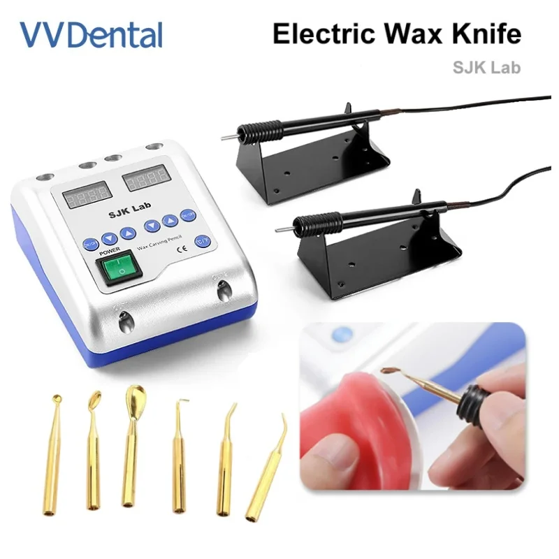 

SJK Lab Dental Portable Electric Wax Carving Knife High Temperature Work 50-200℃ with LED Control Button 6pcs Wax Tips+2 Pens