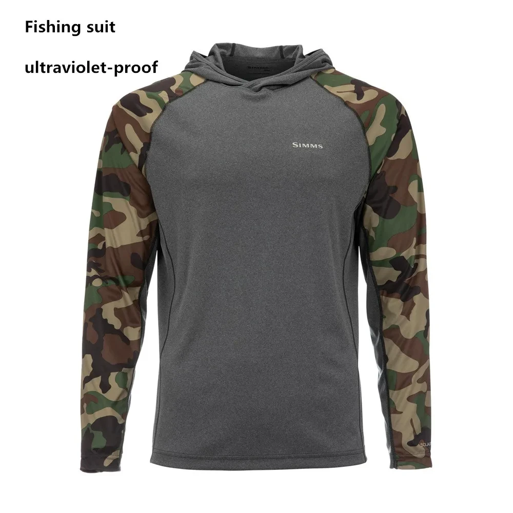 Fishing shirt Upf 50 long sleeved hooded mask, quick drying and wear-resistant top, UV outdoor protection fishing mask suit