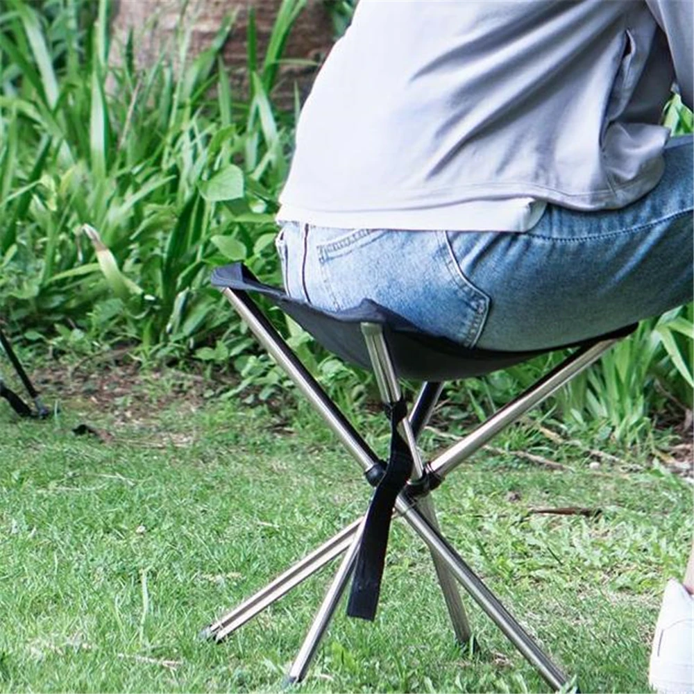 Stainless Steel Folding Stool Outdoor Portable Camping Chair Fishing Chair Thicken Step Stool for Barbecue Chair Seat Party Tool