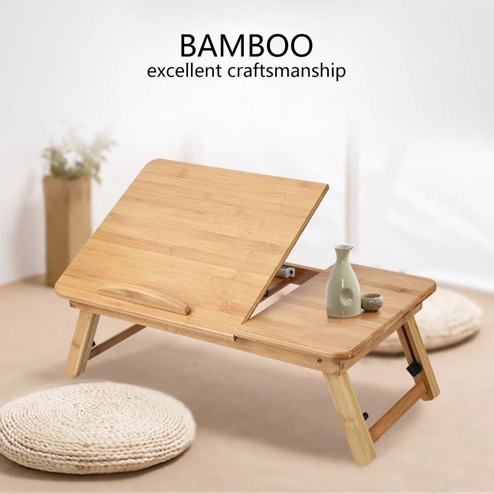 Laptop Stand Folding Lifting Table Portable Foldable Wooden Bamboo Laptop Table Sofa Bed Office Laptop Stand Holder Adjustable