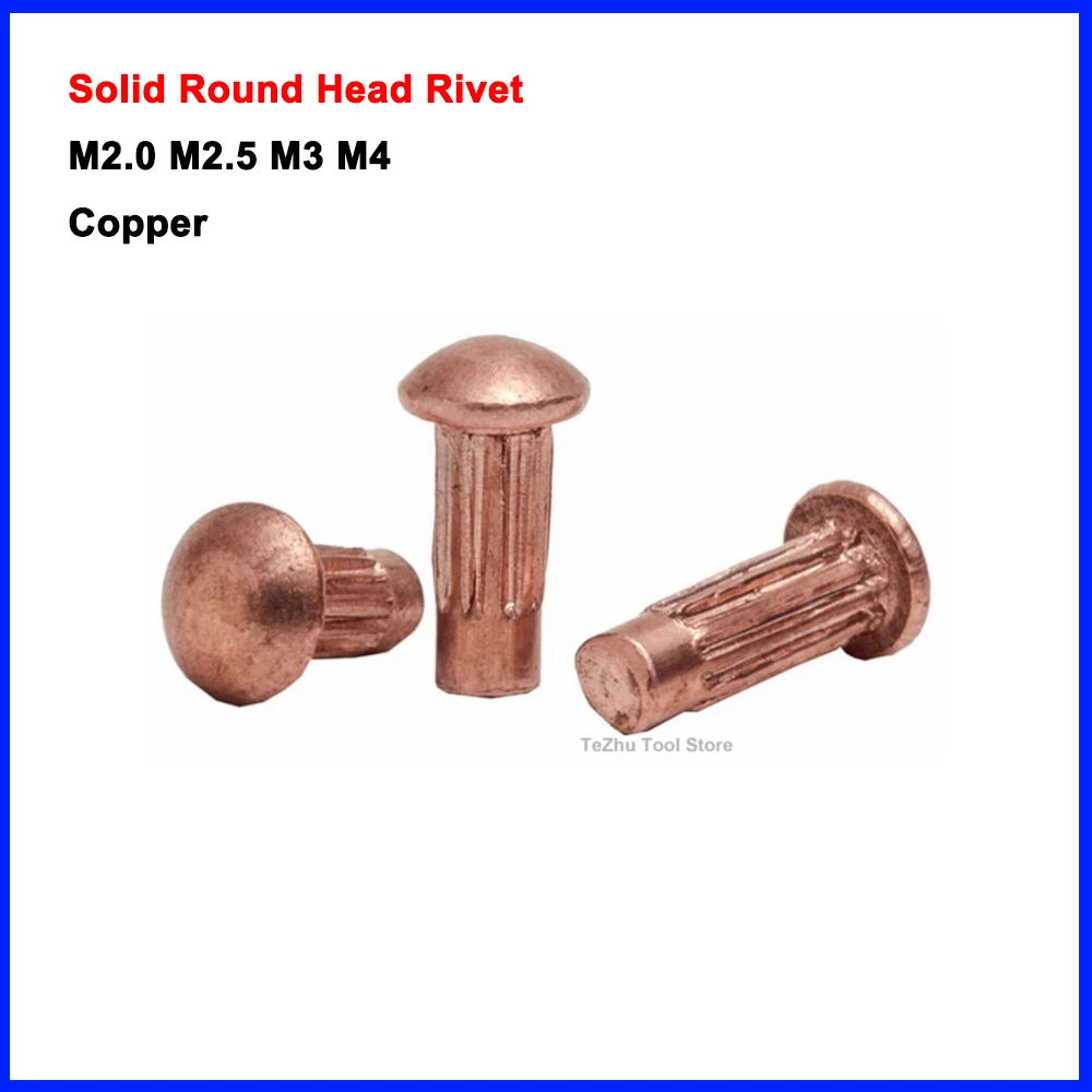 

M2.0 M2.5 M3 M4 Copper Solid Round Head Rivet Alloy Self-plugging Rivet Length 3mm-12mm