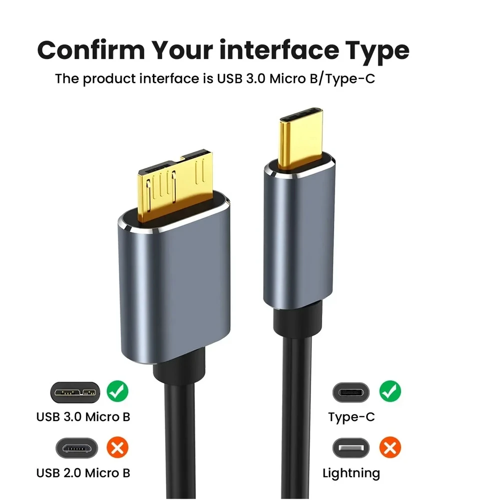 AA60-Typec To Micro-USB 3.0 Cable 5Gbps 5A Quick Charging Cord For Hard Drive Disk Typec To Micro-B Connector Cable