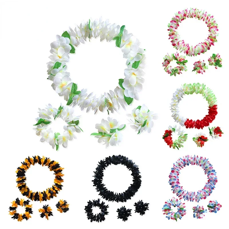 Hawaiian Leis Luau Tropical Headband Flower Crown Wreath Women Girls Necklace Bracelets Hair Band Party Halloween Christmas image 2