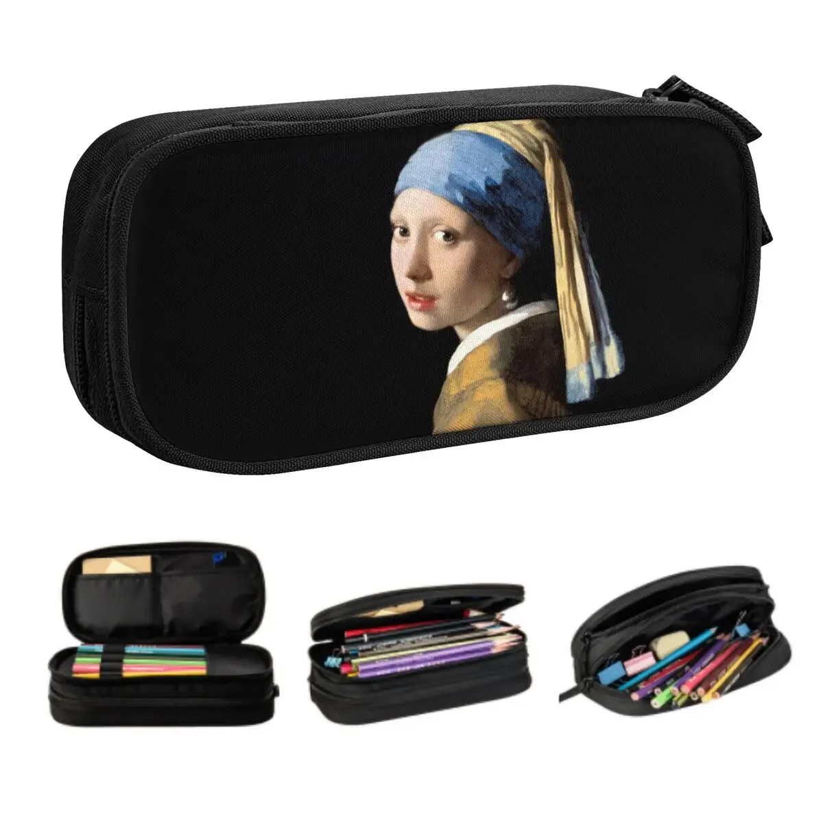 

Kawaii Girl With A Pearl Earring Pencil Cases for Custom Vincent Van Gogh Painting Large Capacity Pen Bag Box School Accessories