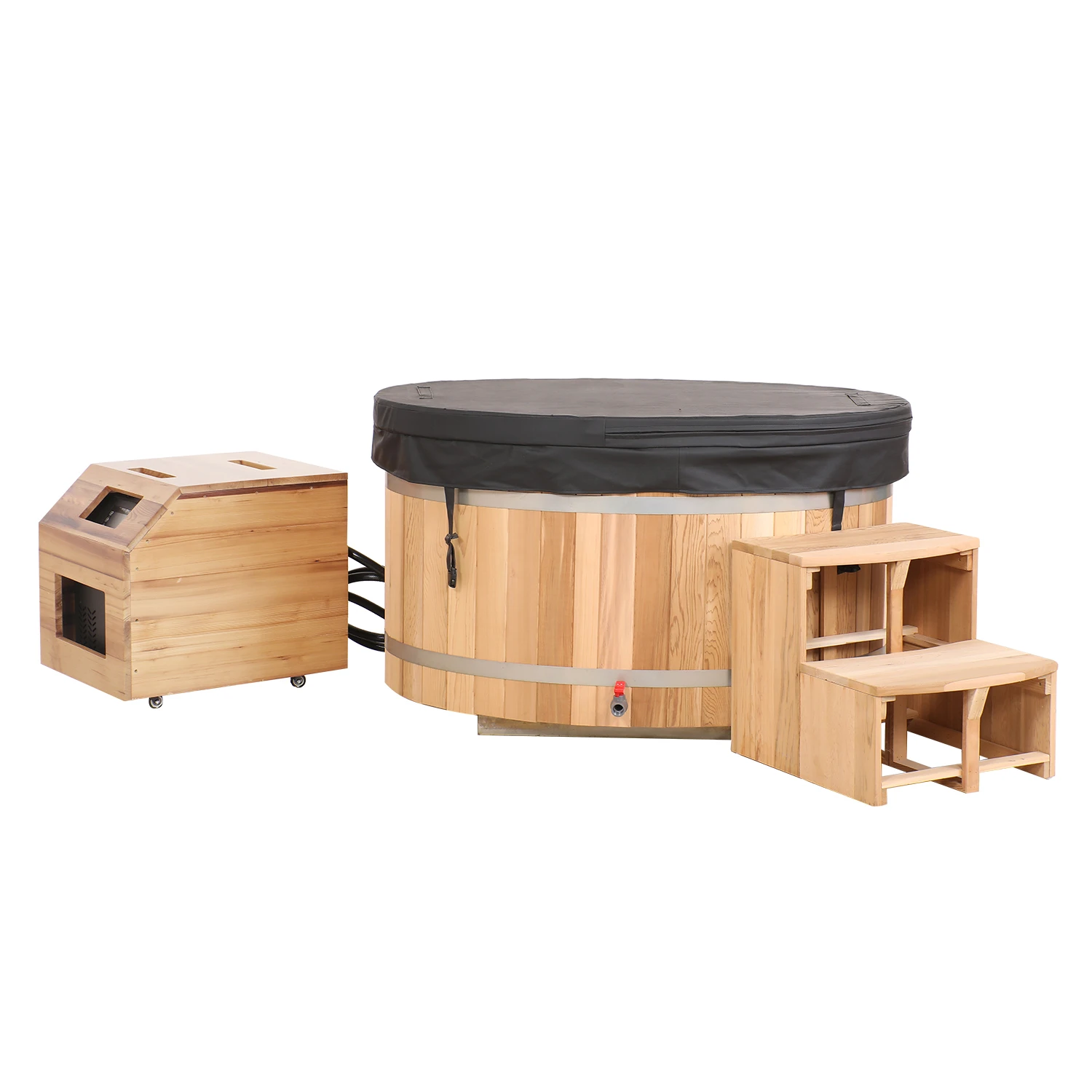 Banho de gelo luxuoso Spa Barril de madeira de cedro Banho de gelo de mergulho frio com resfriador e aquecedor de 2hp