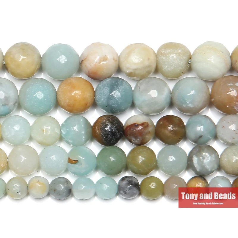 Natural Stone Faceted Mixed Amazonite Round Loose Beads 15\