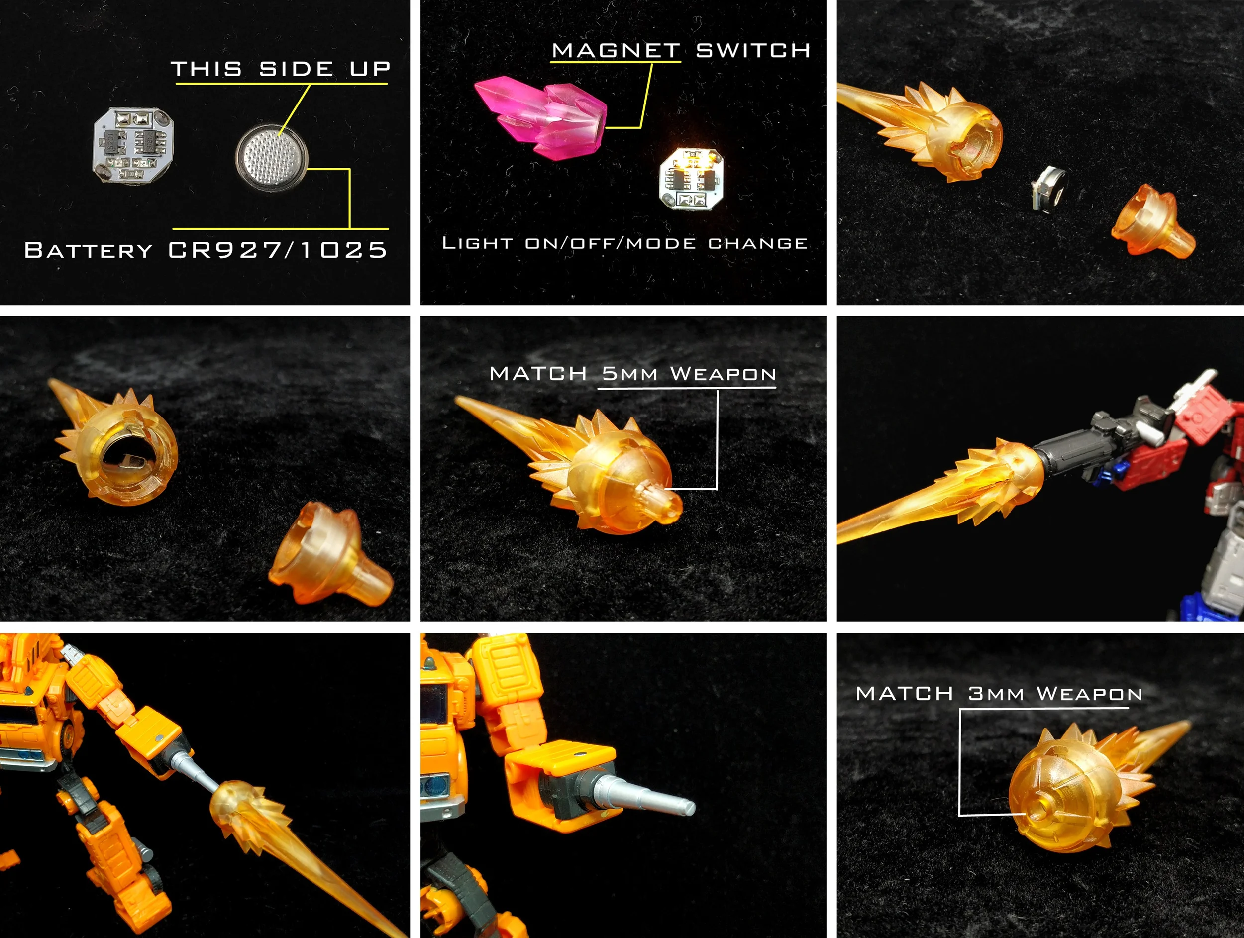 Shockwave Lab SL-91 SL-92 SL-93 SL-94 Led Glow Effect Upgrade For Transformation WFC Siege Earthrise Kingdom 5mm/3mm Weapon