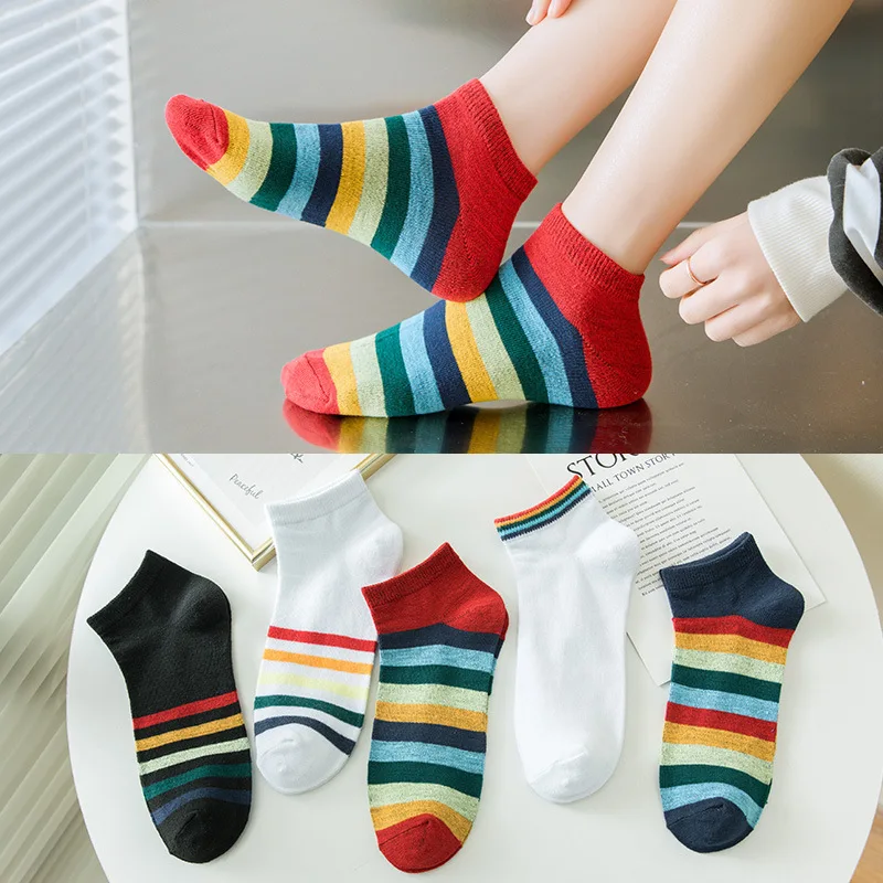 

5 Pairs Colorful Women Socks Happy Funny Casual Short Cotton Sock High Quality Soft Antibacterial Breathable Sport Boat Socks