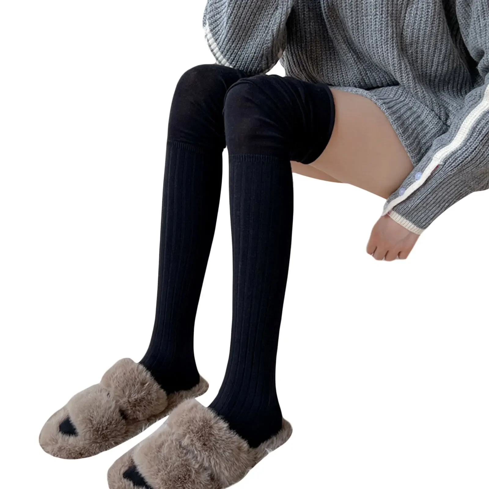 Women's Over Knee Socks Solid Color Stretchy Stocking Thigh High Socks Leg Warmers