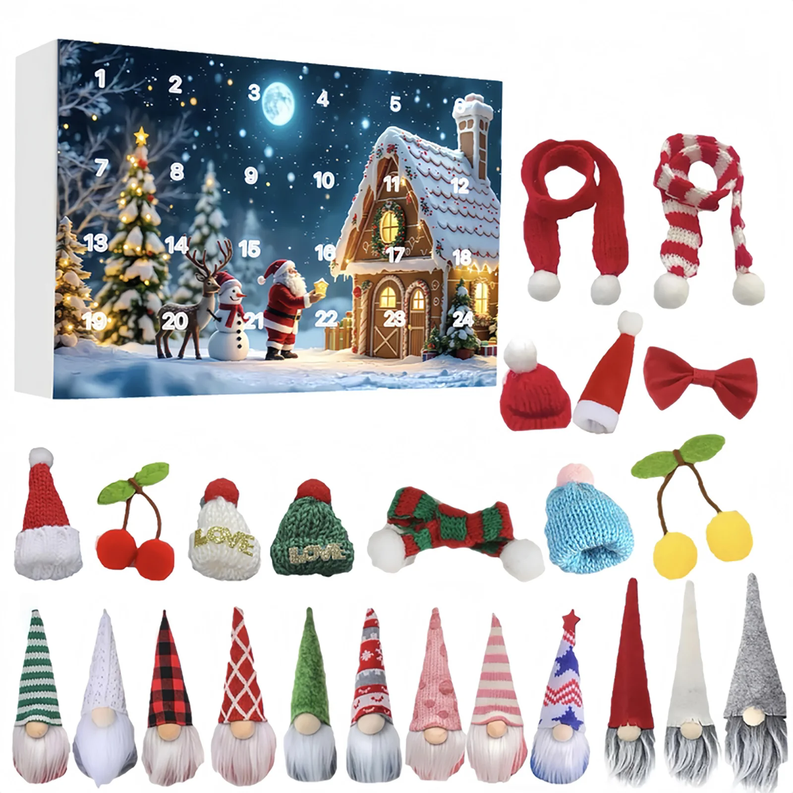 25 días de cuenta regresiva navideña para niños Gnomo navideño Caja de calendario de Adviento de cuenta regresiva de 24 días Temporizadores de arena de 2 minutos para niños