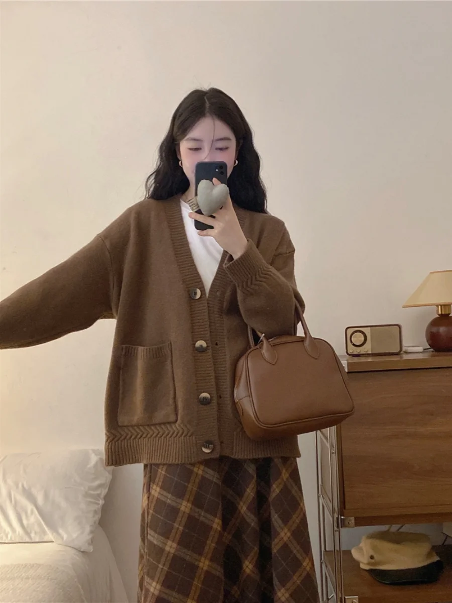 

Plus Size plus Size Women's Knitted Sweater Coat Long Sve T-irt Skirt Tee-Piece Set Winter Faion plus Size Ensemble