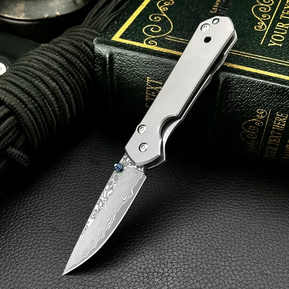 

Titanium Alloy Handle Mini Folding Knife Damascus Steel Blade with Clip Men's Gifts EDC Outdoor Adventure Camping Cutting Knives