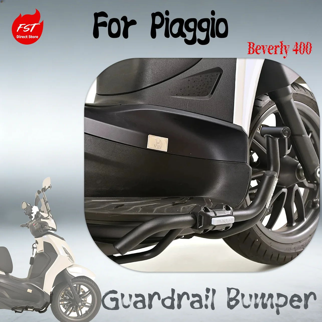 Crash Bar & Foldable Backrest Luggage Rack for Piaggio Beverly 400 (2021-2025) Scooter Engine Guard & Passenger Back Support Kit