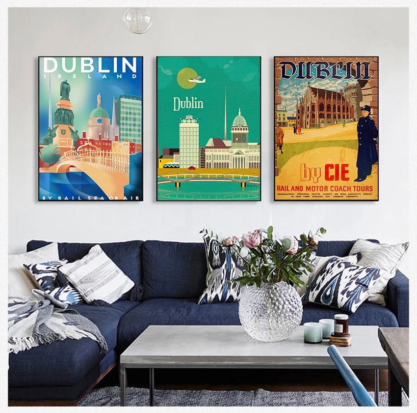 Kraft Poster Coated Dublin Capital City of Ireland Trinity College Travel Wall Art Posters and Prints White Kraft Paper for Home