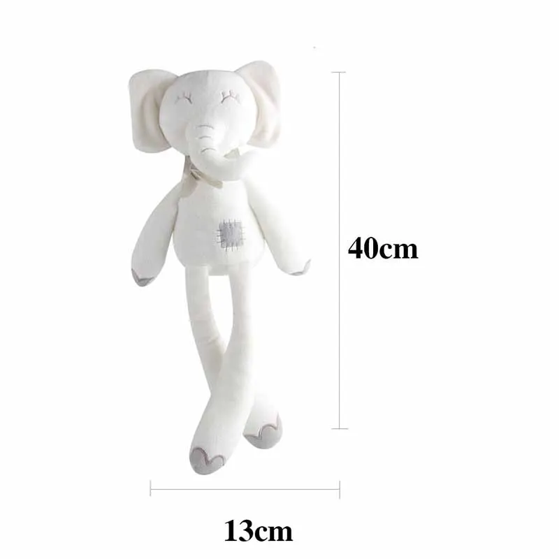 Elefante brinquedos de pelúcia para bebê, boneca de pelúcia calmante, pernas longas brancas, desenhos animados simples, decoração do quarto, sono, Ins, 0-3 anos de idade