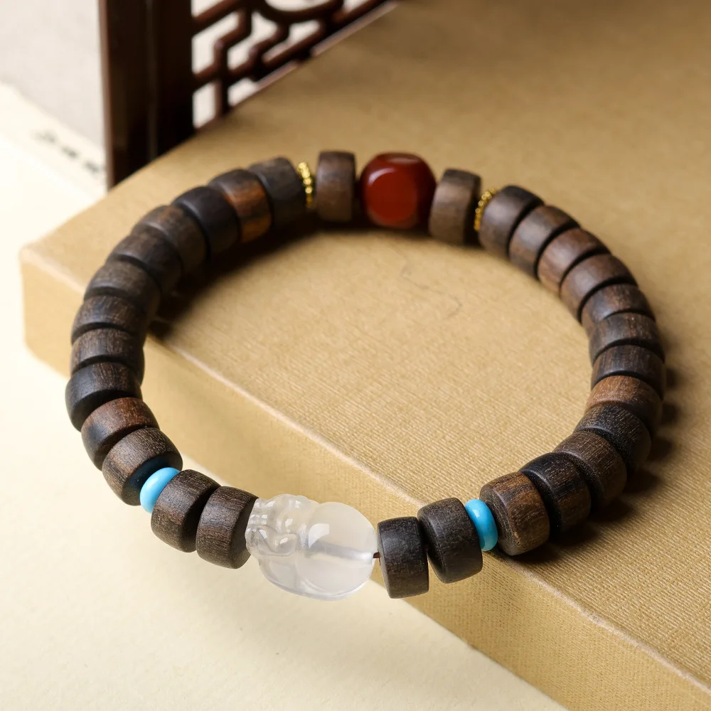 Original Design Natural White Crystal Pixiu Bracelet with Medicine Agarwood Beads Women's Wrist Jewelry Gifts
