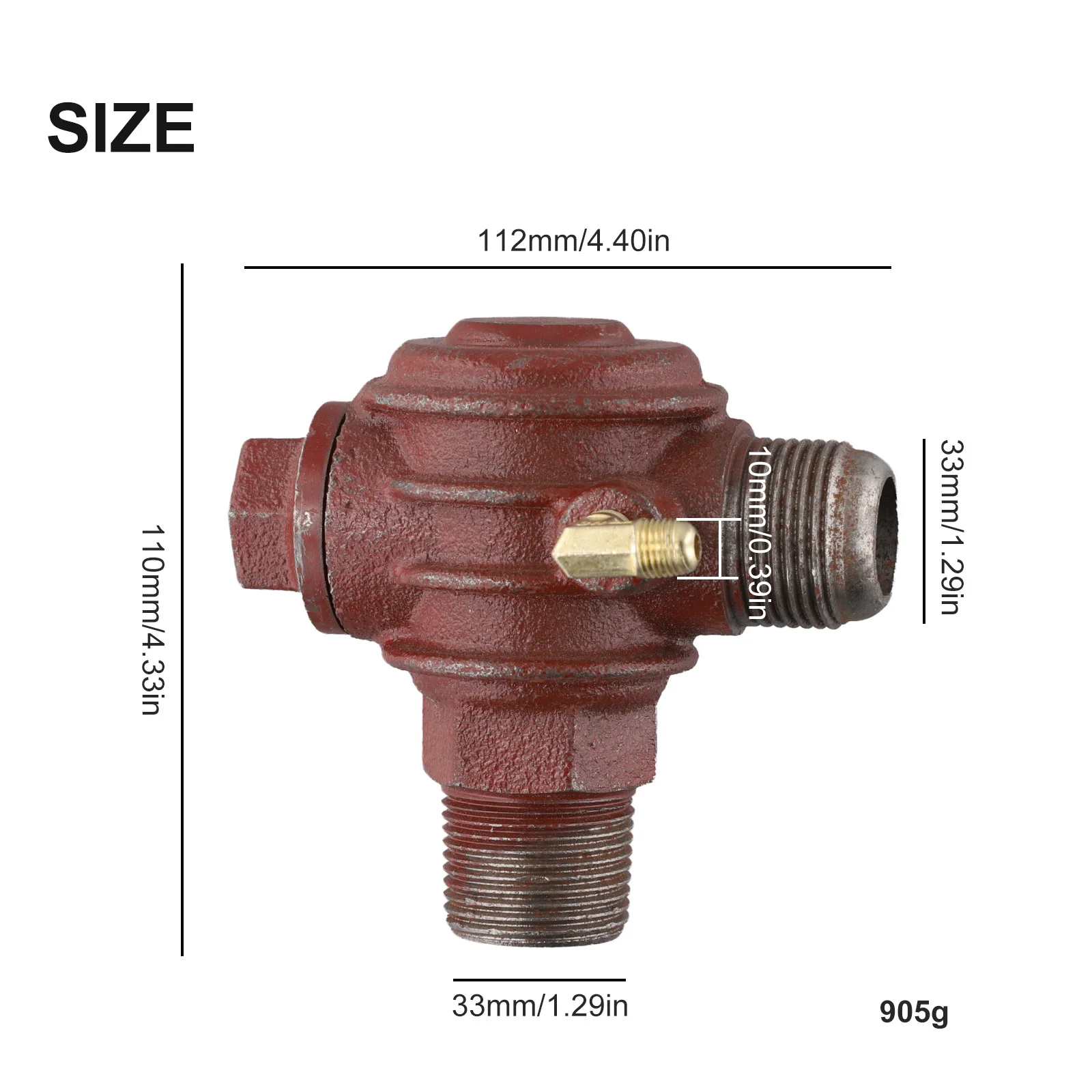 Iron Check Valve with Three Male Threaded Fittings for Air Compressor Use Including Air Line Receiver Tank and Pump Inlet