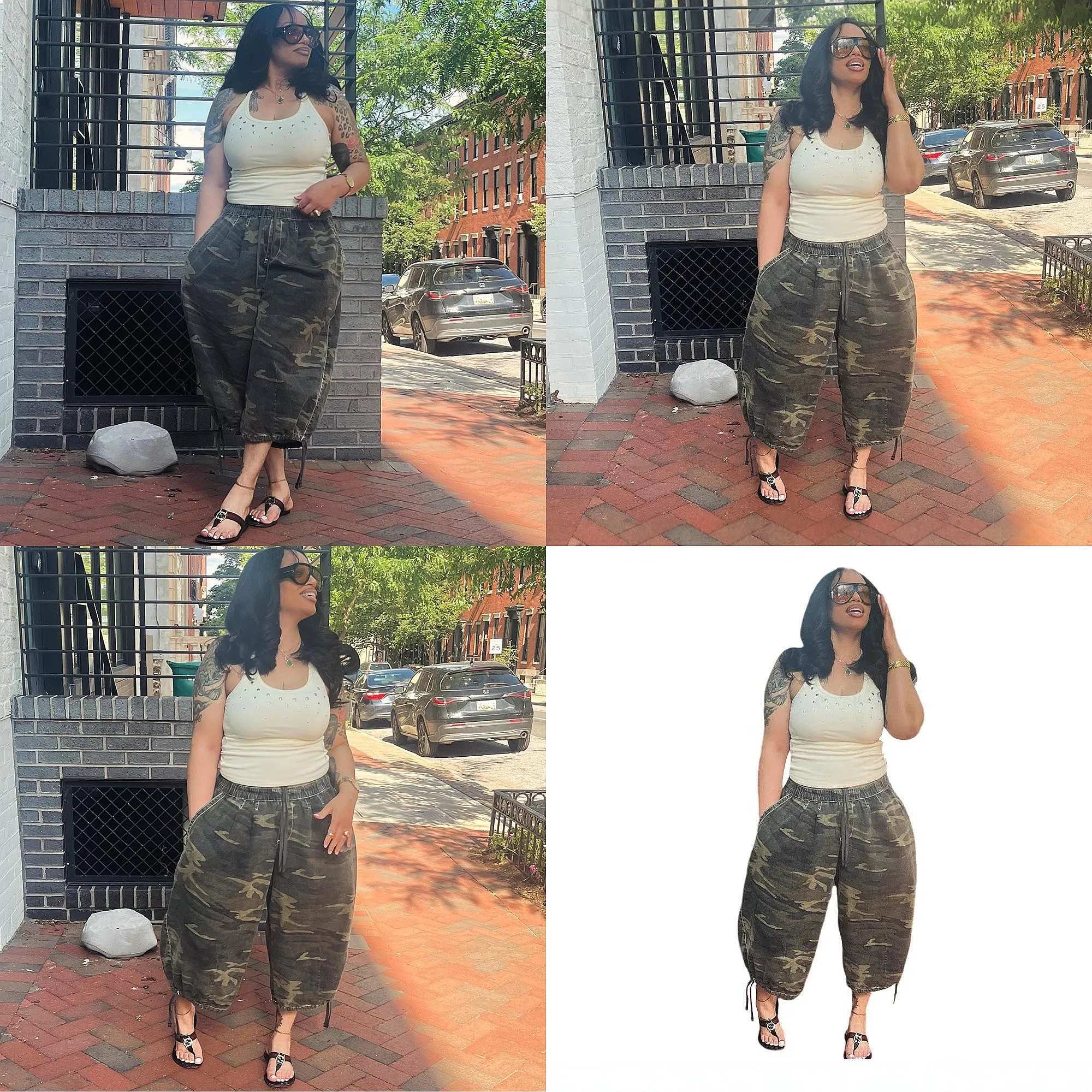 

Oversized Camo Capri Jeans Women Street Loose Fit Denim Pants Casual Wide Leg Jeans Spring Summer